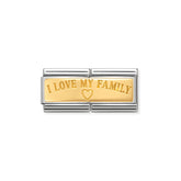 Nomination COMPOSABLE CLASSIC DOUBLE ENGRAVED aus Edelstahl,  mit 18Kt Gold verziert, (03_Ich liebe meine Familie I love)
